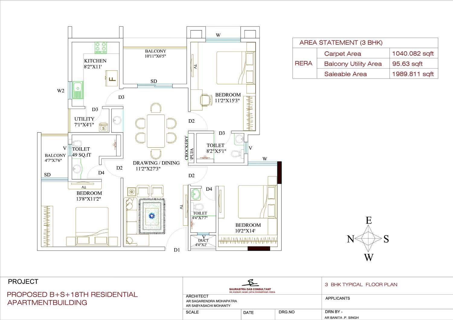 3 BHK floor plan